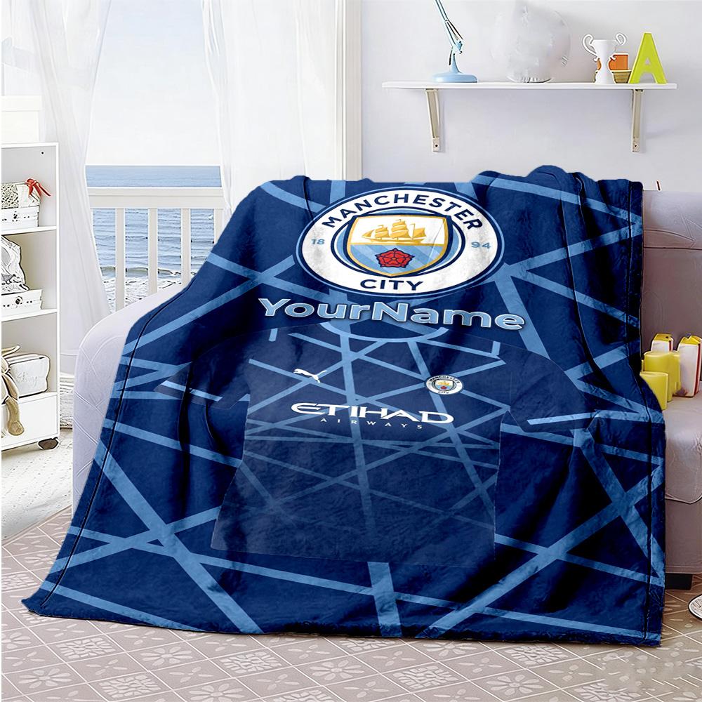 Manchester City Customize Text Blanket Gift Customizable Blanket Ultra-Soft Great for Chair Living Room Office Chair Couch All-Season Use
