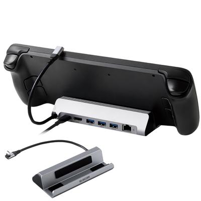 ELECOM Rog Ally A1M MSI Compatibil Hub Docking Station Dock 6in1 Compatibil PD 100W Tip suport Port LAN Compatibil Ethernet HDMI 4K60Hz Argintiu