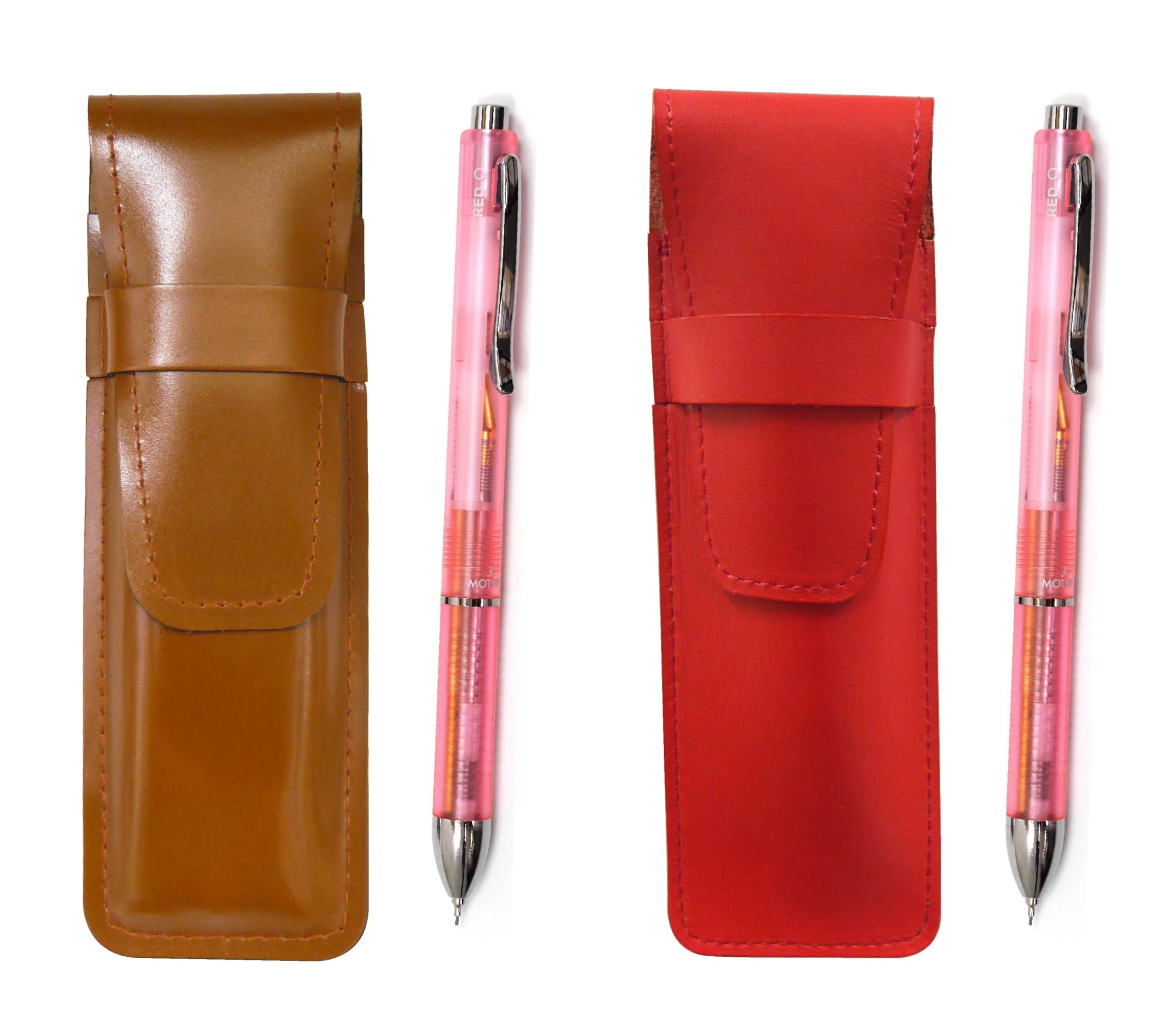 

Slim Cowhide Pencil Case Red Brown Set 3 Mecha Japan Clear Pink ASCR-CL3M-P
