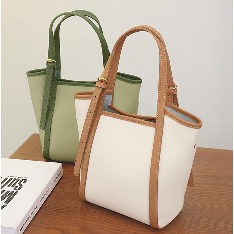 New Spring and Summer Niche Genuine Leather Women's Bag Tote Bag Green Small Fresh Bucket Bag Hand-heeled Shoulder Armpit Bag