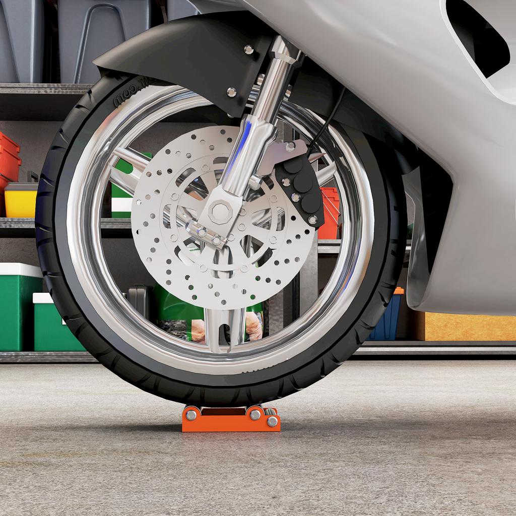 Motorcycle Wheel Cleaning Roller Stand with Steel Frame, Aluminium Rollers, Motorcycle Maintenance Stand for Tyre Cleaning and Chain Lubrication