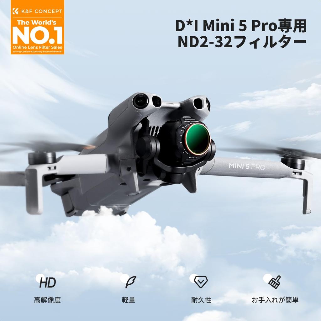 CONCEPT Variable ND Filter for DJI Mini 5 Easy Adjustable Light AGC Optical Nano and K&F Pro, ND2-ND32, Installation, Reduction, Glass, 28-Layer