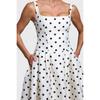 New Women's White Polka Dot Cami Cinched Waist Maxi Puffy Swing Dress, European American Style Fashion Casual Dress for Crossborder