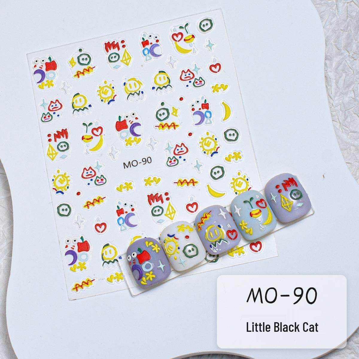 Embossed Nail Art Stickers - Cute Little Black Cat Decals for Nails & Phone Cases