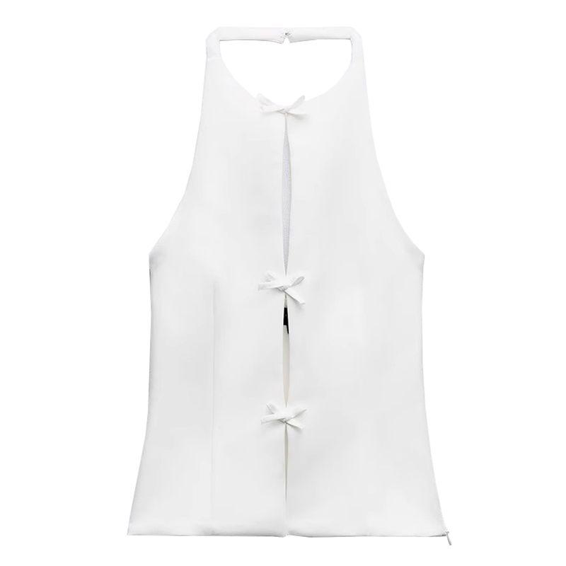 Summer New Product Women's Clothes French Style Design Bowknot Decoration Hanging Collar Backless Short Tops 4772009