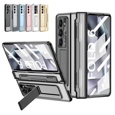For Samsung Galaxy Z Fold 8 Ultra /7 6 5 4 3 Transparent Plating PC Hinge Protect Full Body Cover Stand Case With Tempered Glass