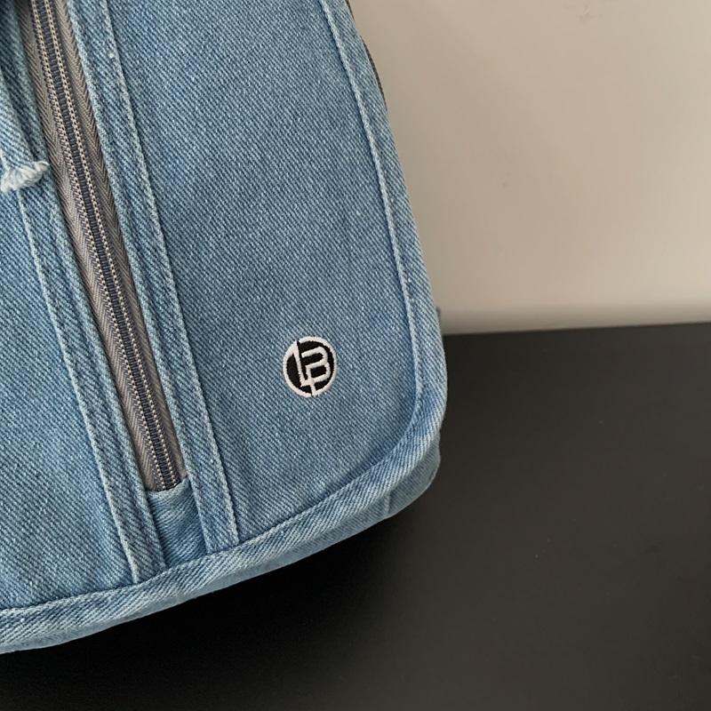 Vintage Solid Color Denim Backpack Large Capacity Multifunctional Chest Bag