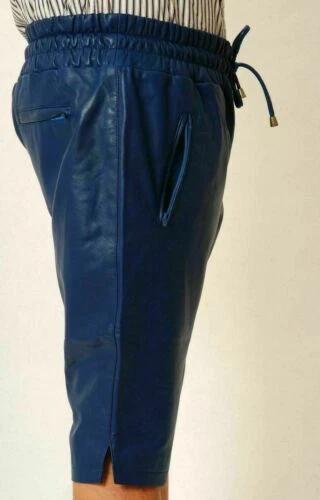 Classic Sports Style Blue Shorts New Handmade Gym Wear Soft Lambskin Genuine Leather