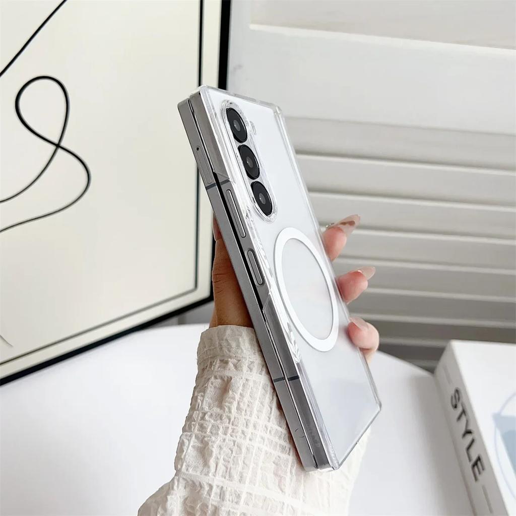 Magnetic Phone Case Frosted Translucent for Samsung Galaxy Z Fold 7 6 5 4 with Wireless Charge and Hinge Protection Cover