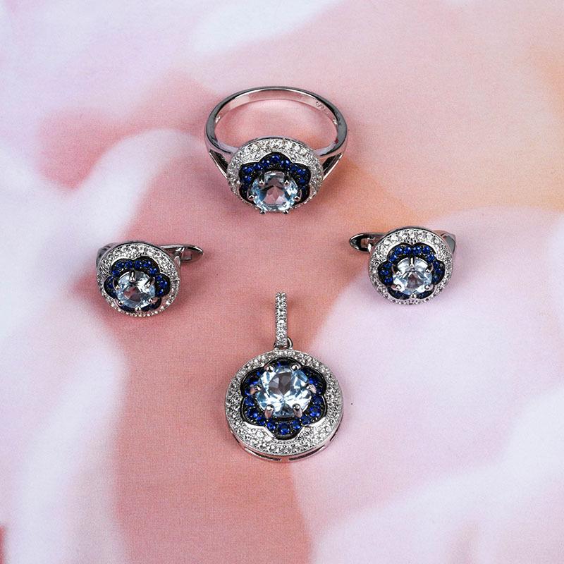 

Ювелирные изделия из стерлингового серебра 925 пробы, инкрустированные цветным цирконом, модные роскошные женские серьги, комплект колец с подвеской