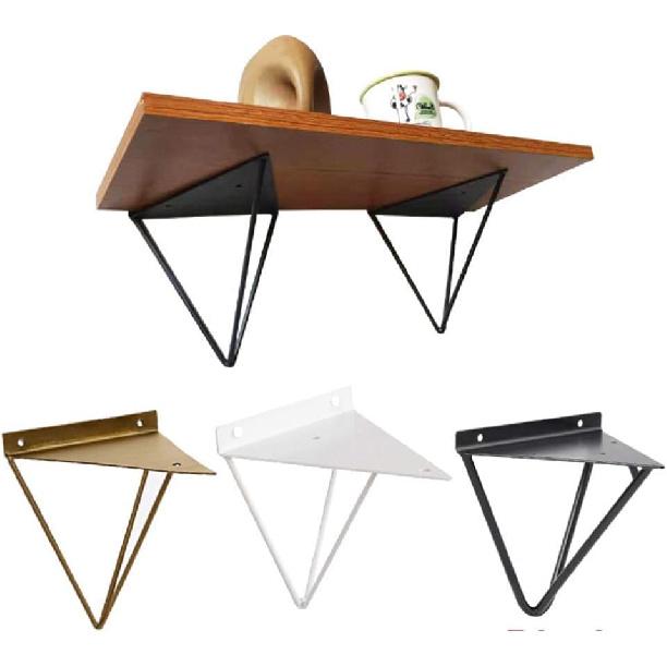 2X Iron Wall Brackets for Shelves, DIY Triangle Shelf Bracket for Open Shelving, Unique mid Century Hairpin Leg Design
