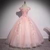 Pink Flowers Shoulder Fluffy Evening Dress Female Solo Art Examination Piano Guzheng Engagement Bridal Toasting Dress