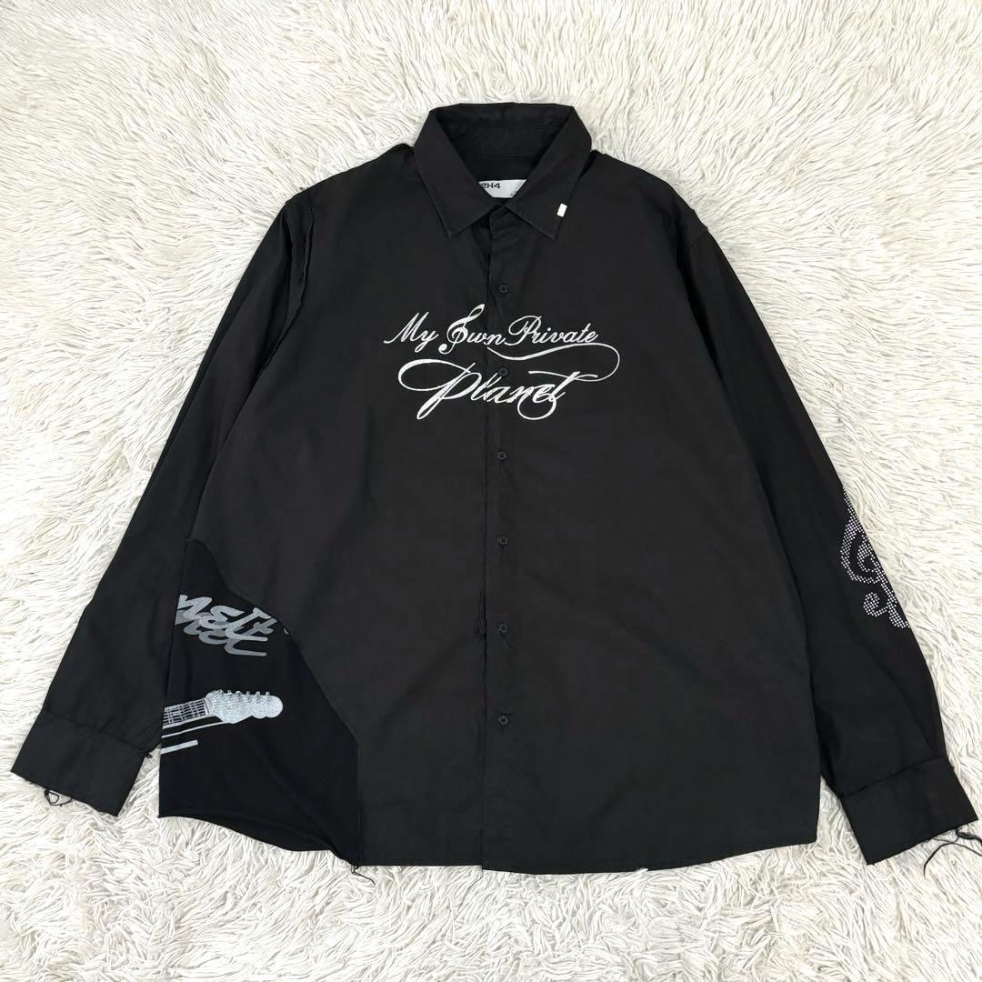 

[Б/У] C2H4 Реконструированная рубашка с длинным рукавом с бахромой, стразами и гитарой