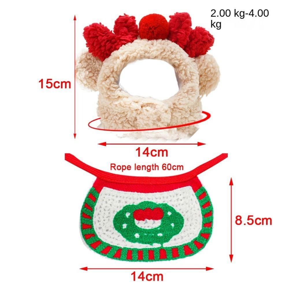 2PCS Cotton Plush Christmas Pet Hat Winter Pet Costume New Pet Bandana  Dog