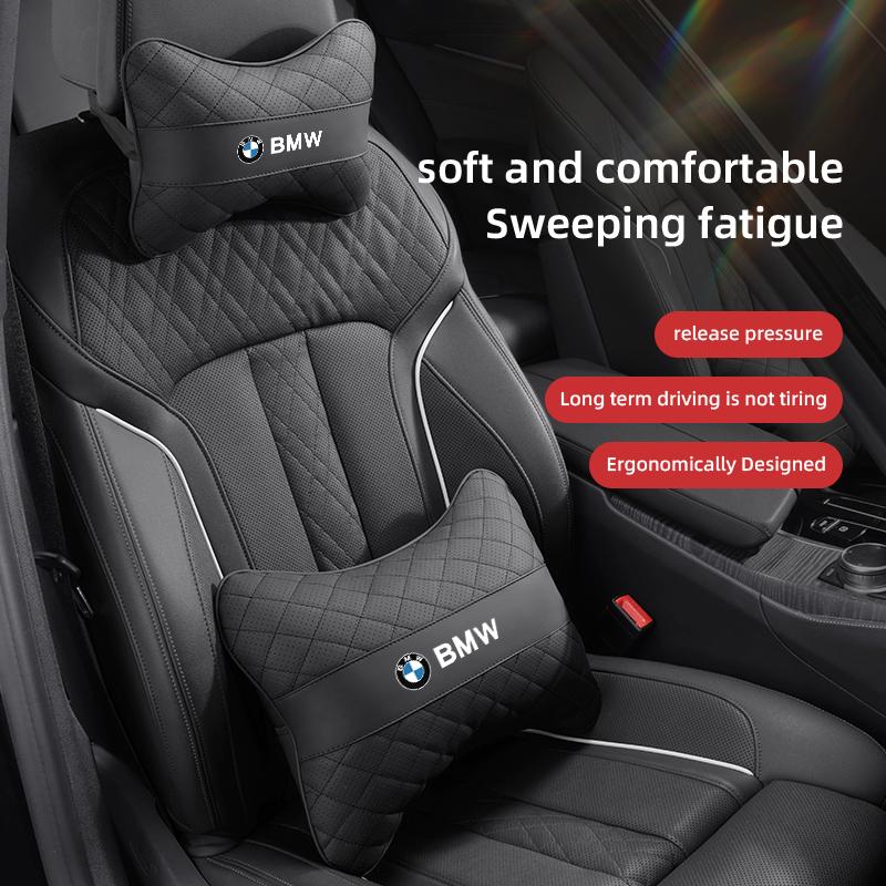 LLIT4 Car Seat Neck Pillow Leather Memory Cotton Headrest For BMW F30 F10 E90 F20 E46 E60 E70 E39 Car Interior Head Support Keychain