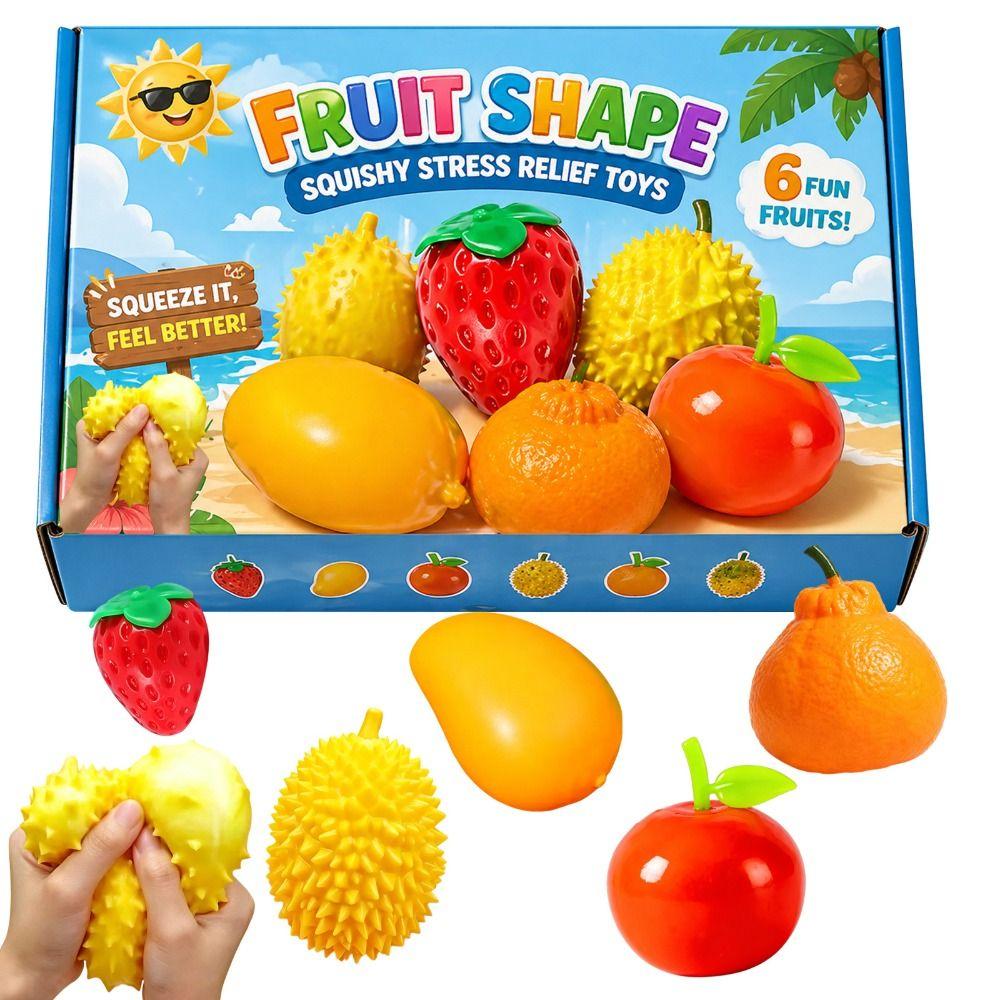 6Pcs Fruit Shape Stress Relieving Toy Slow Rebound Pinching Toy New Stress Ball Gift