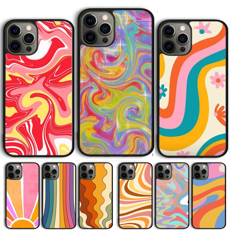 Rainbow 70s Groovy landscape Phone Case For iPhone 17 Air 15 16 Cover 11 13 14 Pro Max 12 Plus Max Fundas