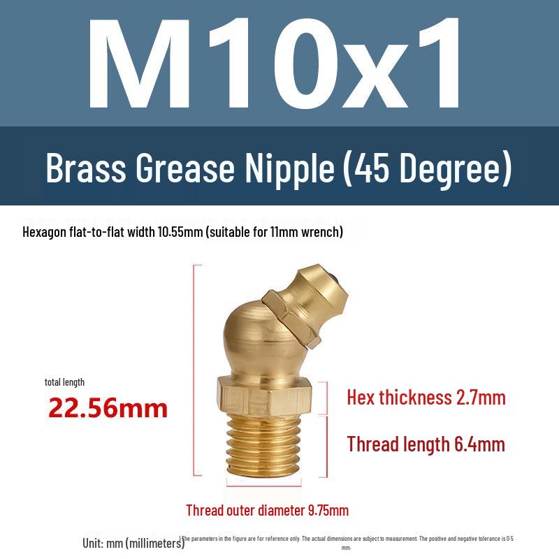 Yigu Brass Grease Fittings M6/M8/M10 Straight & 45° Angled Nipples, Connectors, Nozzles, Gun Accessories