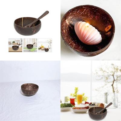 Natural Coconuts Bowl Set with Spoon Friendly Handcrafteds Tableware for Salads and Ramen X3UC