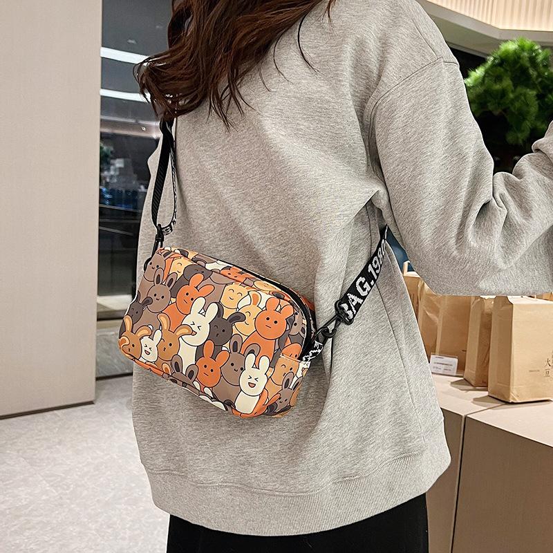 Cartoon Oxford Cloth Crossbody Bag for Women, Cute Print Square Shoulder Purse, Casual Daily Handbag CLE