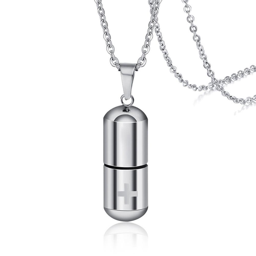 Pill Bottle Necklaces for Men Women,Cross Stainless Steel Pendant Necklaces,Medical Jewelry Gifts for Patient 50cm