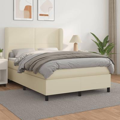 Continental Bed With Mattress, Cream, Eco-Leather 140X190 Cm