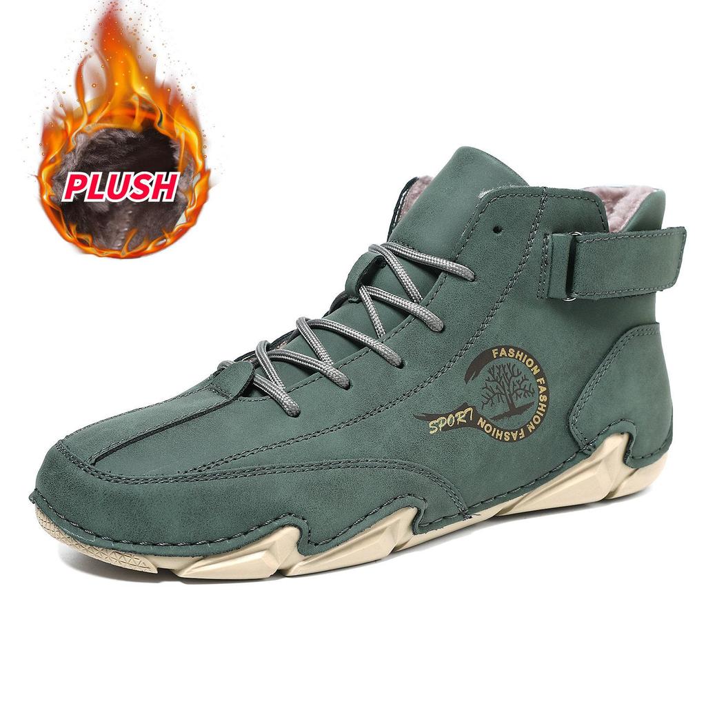 Winter Men's Boots Handmade Stitch Fall Trekking Men Ankle Boots with Fur Men Sneakers Warm Brown Leather Boots Botas De Hombre