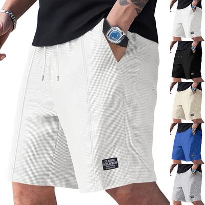 Herren Waffelstrick Kordelzug Taille Freizeitshorts Kleines Etikett Einfarbig Sport Shorts