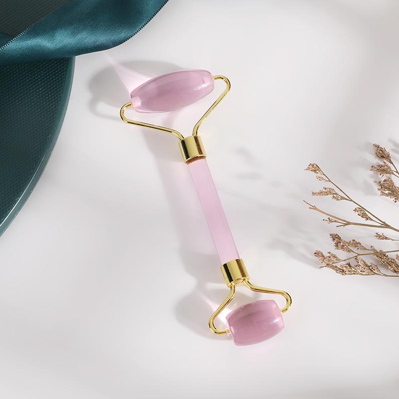 

Jade Roller Massager Pink Quartz Roller Home Facial Double Ended Roller Non Resin Gua Sha Massager рожевий