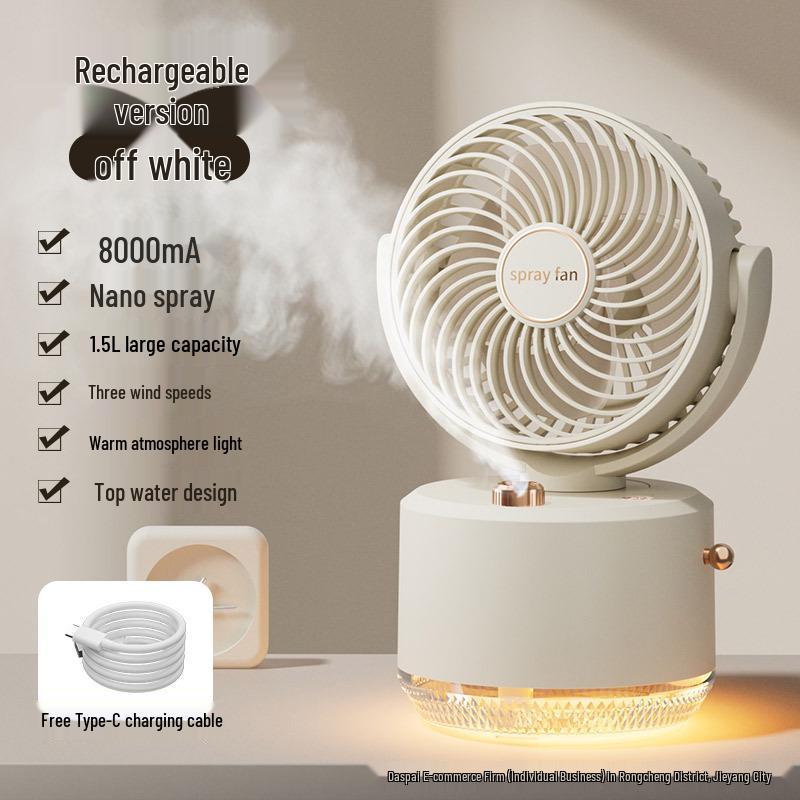 USB-Powered Oscillating Humidifier Fan - Portable Desktop Cooling for Dorms and Offices
