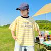 Jungen-Streifen-Sommer-T-Shirt-Set im koreanischen Stil 2026 - Atmungsaktiv, Dünn, Kurzarm, Lässige Mode