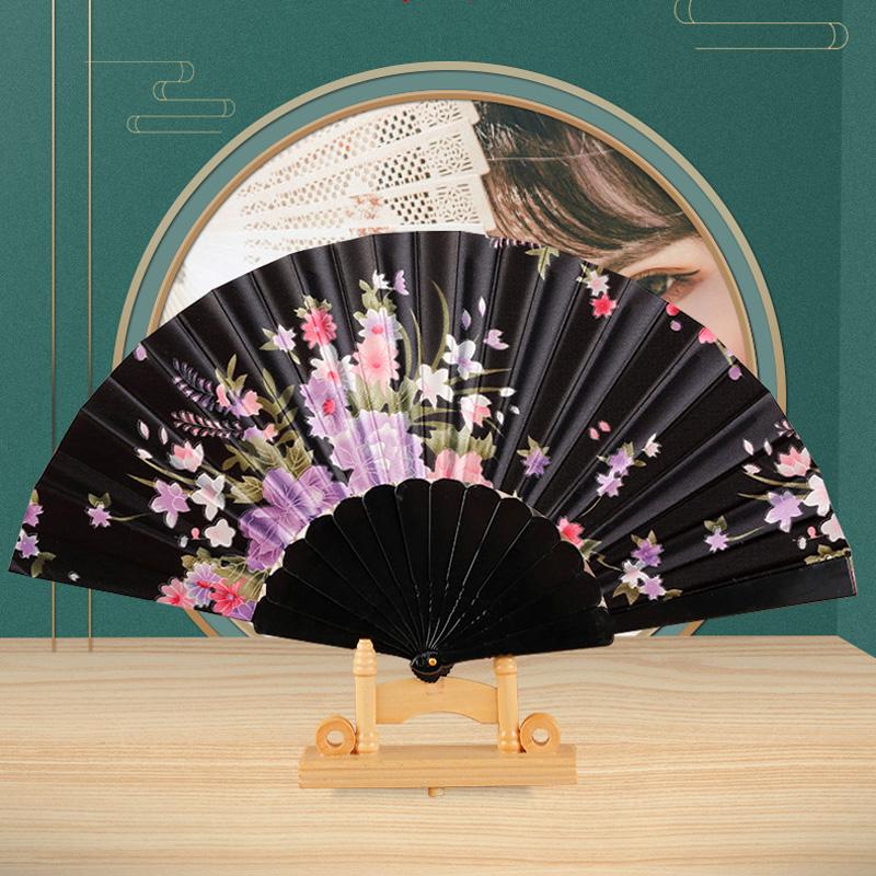1Pc Flower Pattern Vintage Chinese Style Fashion Dance Fan Elegant & Luxurious Hand Held Folding Fan Stamping Design
