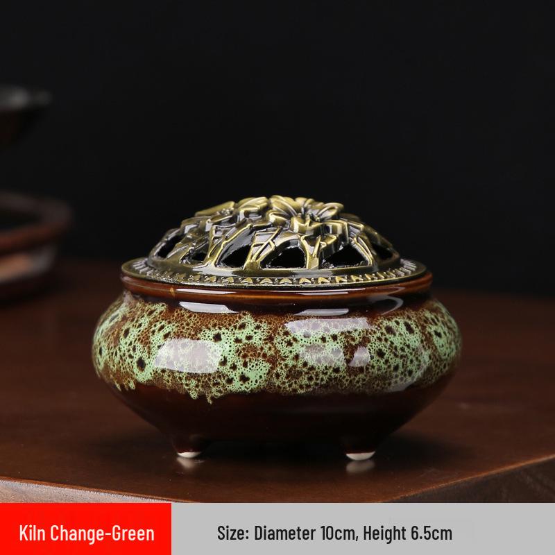 Celadon Ceramic Incense Burner for Home, Buddhist Supplies, Sandalwood Incense Path, Ice Crack Kiln Change Design.