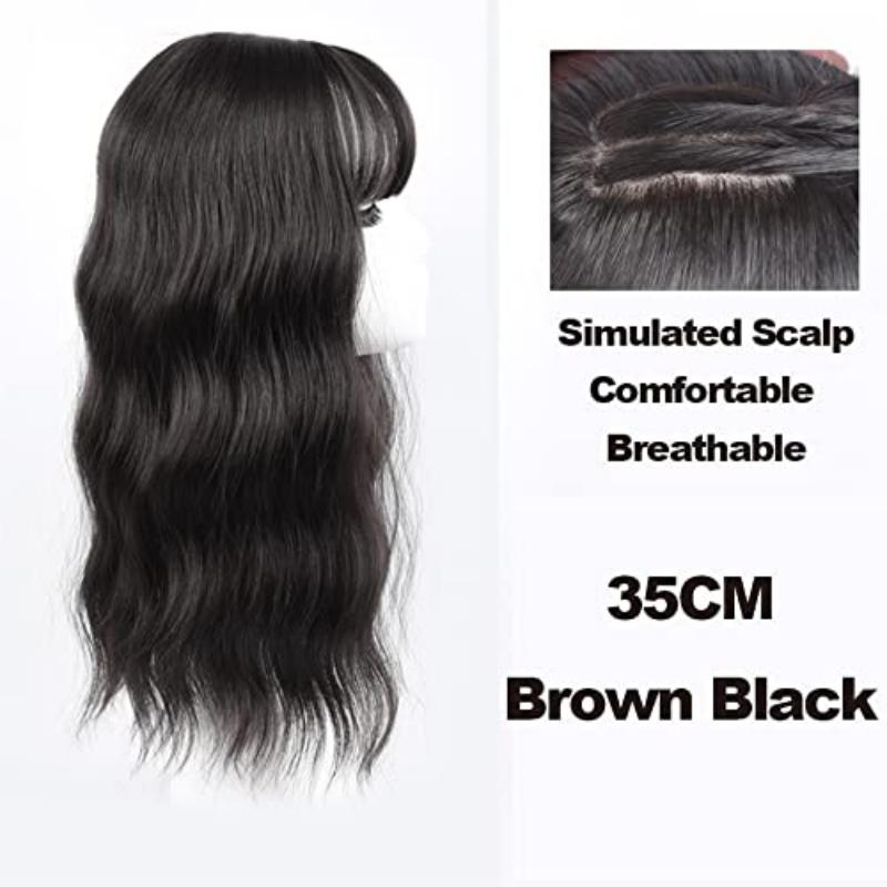 Body Wavy/Curly Hair Topper With Air Bangs For Women,Synthetic Hairpiece Clip in Hair Extension Add Volume Wig for Covering White Hair Hair Loss