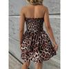 Women Sexy Strapless Leopard Print High Waist Ruffled Short Mini Dress