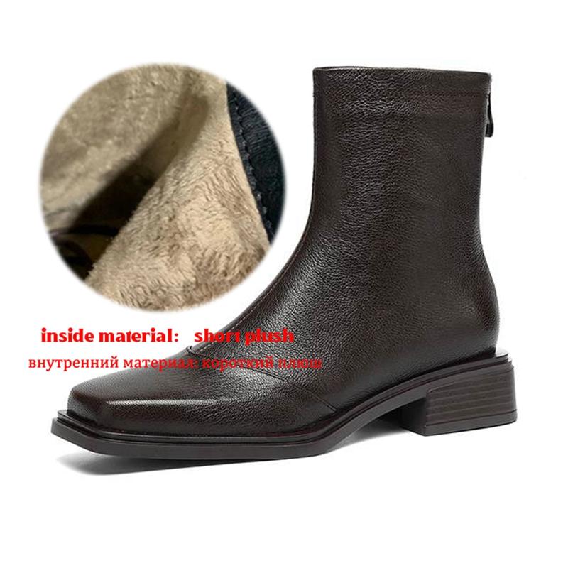 

Krazing Pot Sheepskin Winter Square Toe Western Boots Med Heels Zipper Women Ankle Boots 42