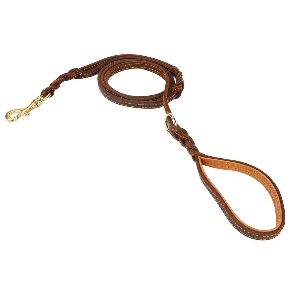 Double Handle Leather Dog Leash Genuine Cowhide Brass Hook Dog Rope German Shepherd