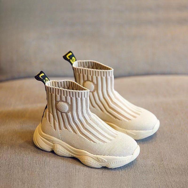 

2025 Весна Новые Детские Кроссовки Высокие Эластичные Трикотажные Носки Кроссовки Модная Унисекс Детская Модная Спортивная Обувь Для Мальчиков Девочек 26 бежевый