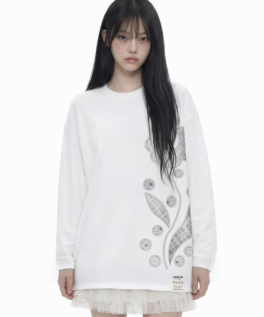 GRAVER [Unisex] Lace Flower Long Sleeve T-Shirt_3 Colors