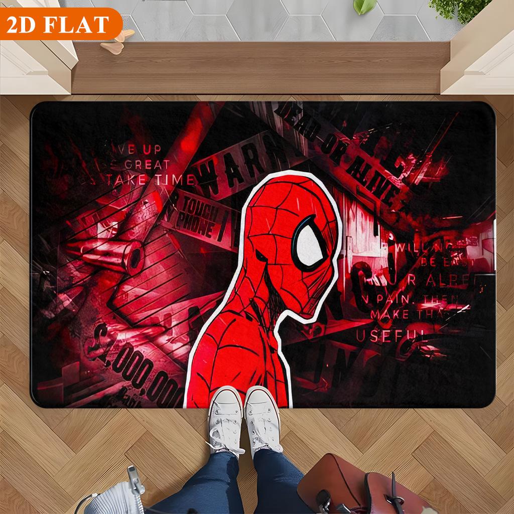 Bath Mat 1pc, Spider- Red Black Silhouette, MARVEL Flannel Rectangular Mat, Bathroom Non-Slip Entrance Mat, Fun Door Decoratio