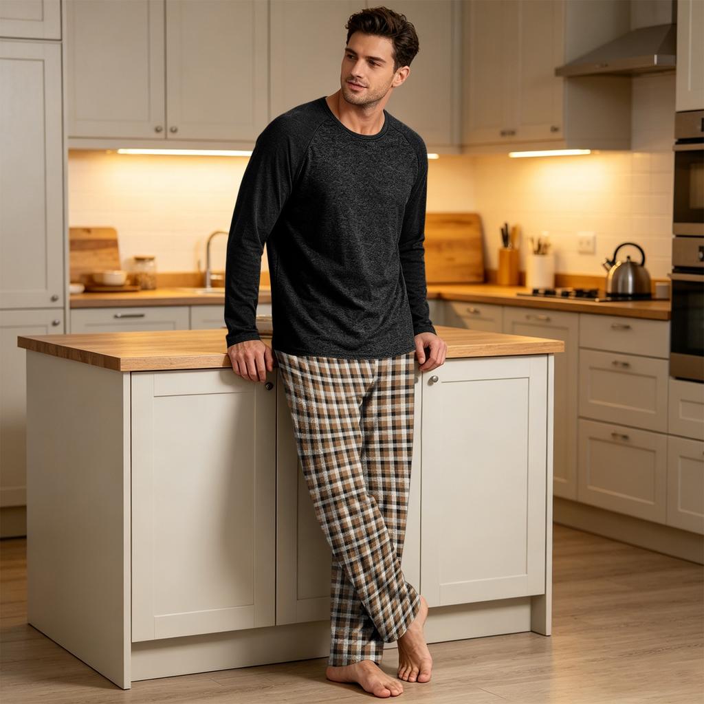 Men's Long Sleeve Pajama Set - Two Piece Loungewear for Sleep and Relaxation