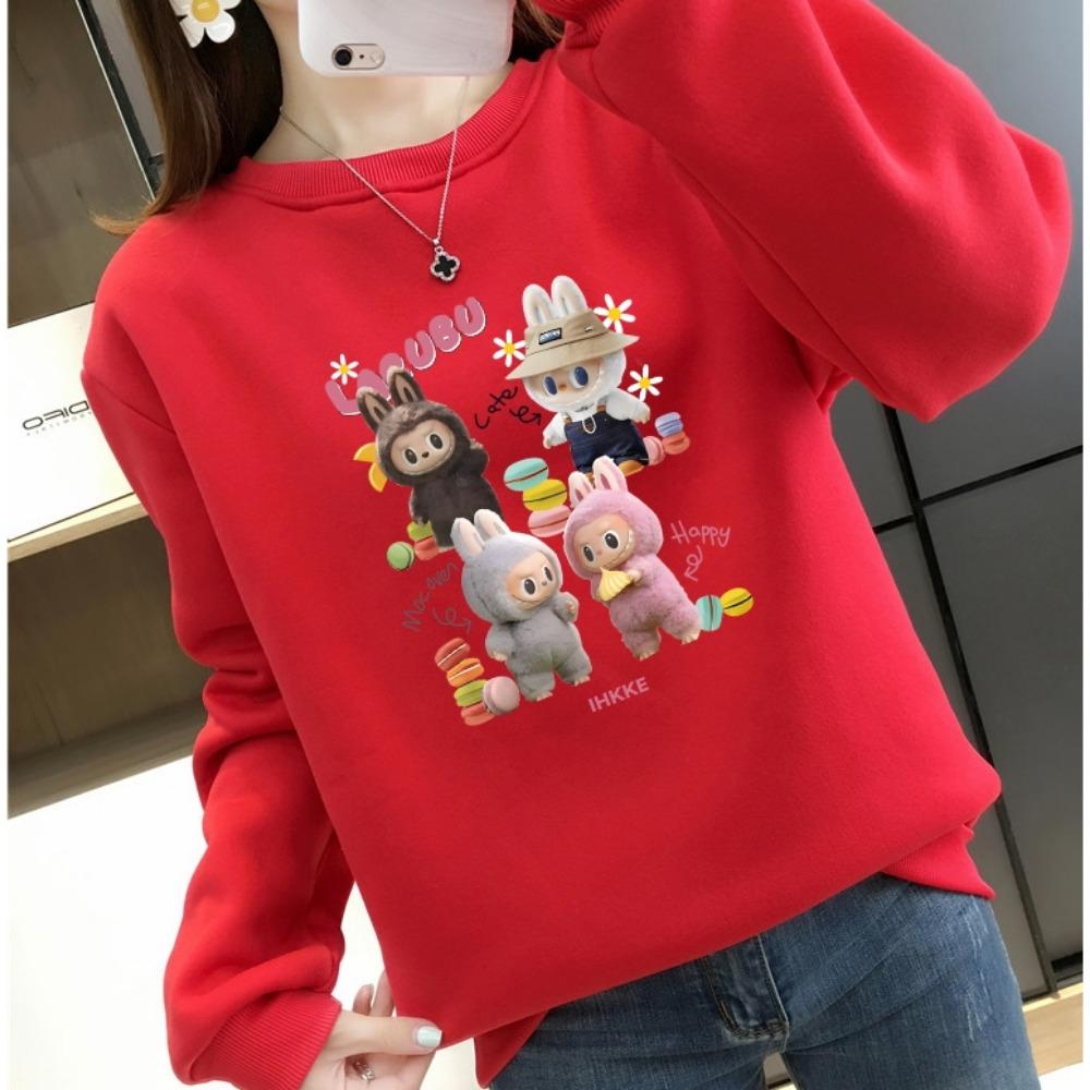 LABUBU pattern printed sweatshirt ladies casual fashion long-sleeved round neck top