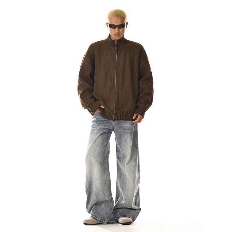 American Retro Design Niche Knitted Sweater for Men, New Autumn Style, Loose and Lazy Style, Versatile Cardigan Jacket, Trendy