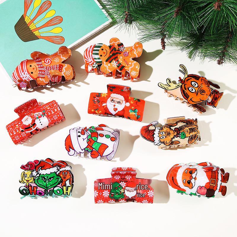 Festive Hair Clip Set: Snowman, Gingerbread Man, Santa, and Cartoon Shark Clips