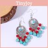 Turquoise Ethnic Simulation Beaded Earrings With Silver Filigree For Daily Wear