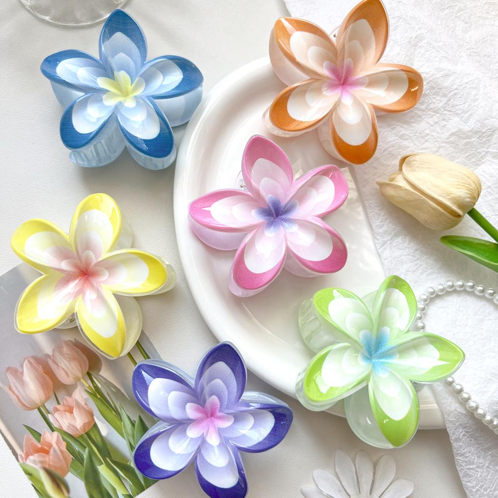Hawaiian Flower Hair Claw Clips for Women,Gradient Large Barrette for Thick Hair,No-slip Hairpins Women Beach Hair Accessories
