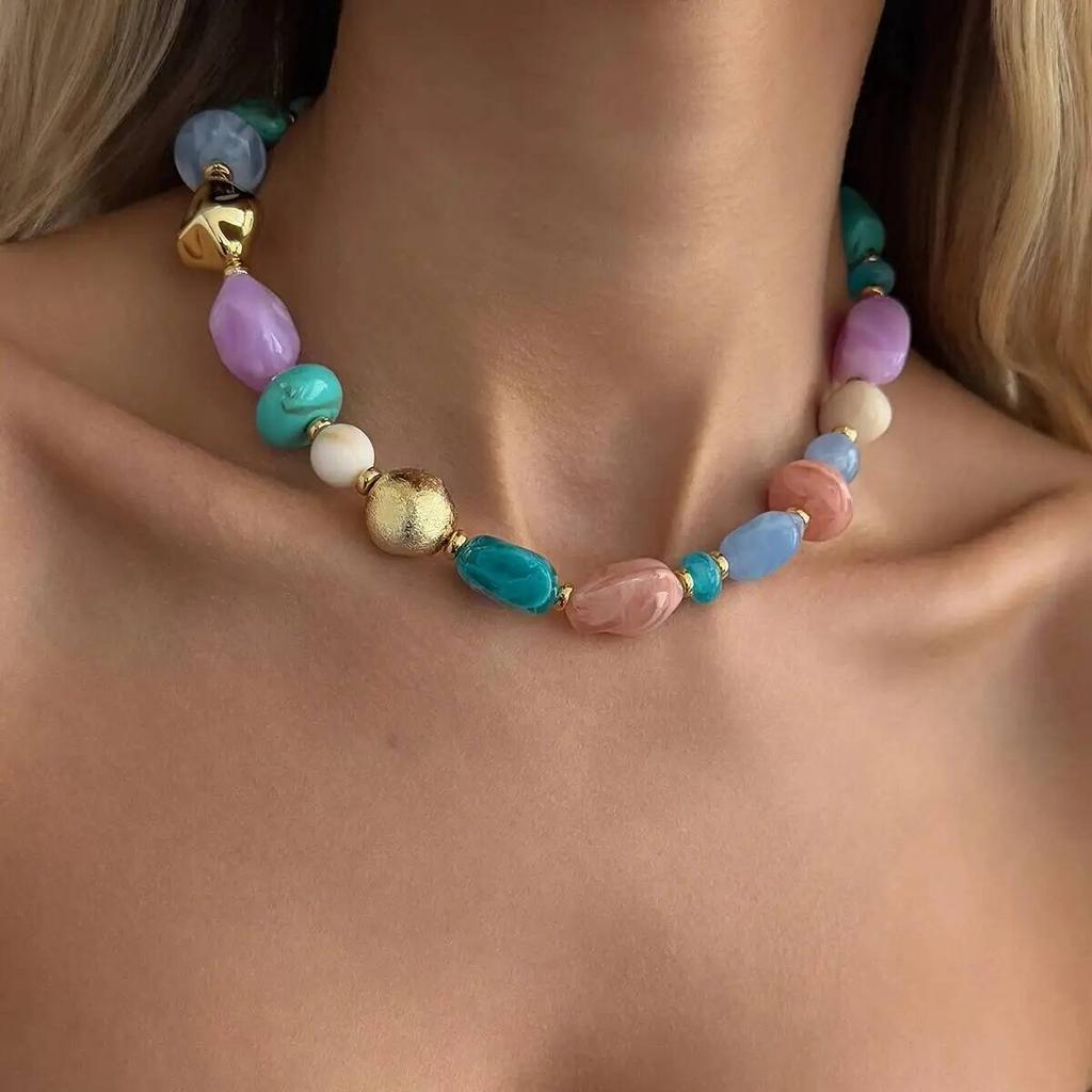 SHIXIN New Bohemia Acrylic Resin Irregular Beads Choker Necklace for Women Trendy Adjustable Charm Clavicle Chain Jewelry Gift