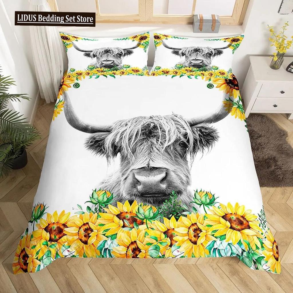 Cow Duvet Cover Set Rustic Vintage Western Wild Animal Bedding Set For Kids Boys Polyester Quilt Cover Double Queen King Size