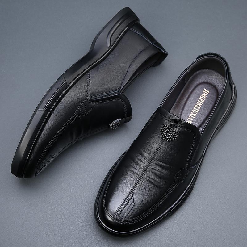 Soft Genuine Leather Shoes Mens Loafers Flat Brand Casual Father Shoes Comfortable Men Party Shoes Pure Black
