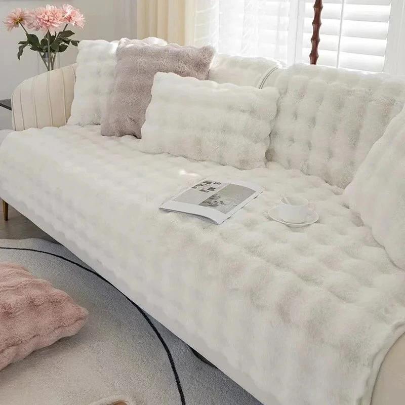 Nouveau Housse de Fauteuil Canapé en Peluche Lapin Vente en Gros Hiver Épais Doux Coussin en Peluche Antidérapant Cuir Canapé Canapé Housse de Siège